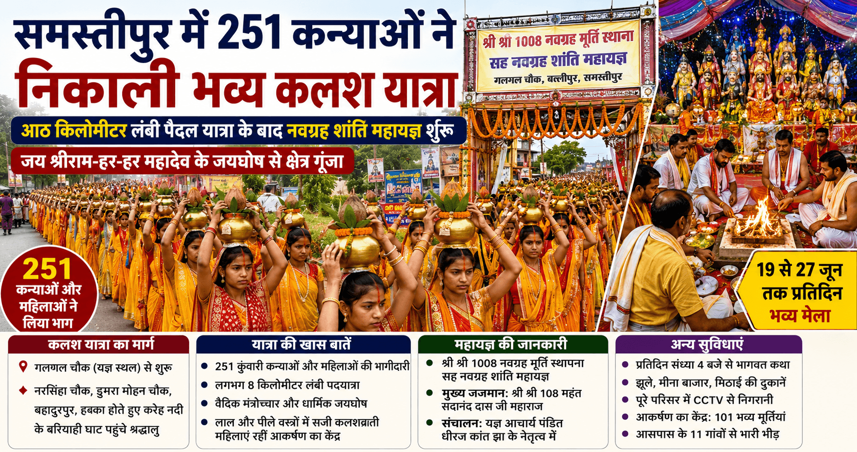 Samastipur: 251 कन्याओं की भव्य कलश यात्रा, जयघोष से गूंजा क्षेत्र