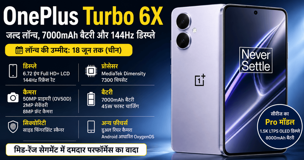 OnePlus Turbo 6X: मिल सकती है 7000mAh बैटरी, 144Hz डिस्प्ले